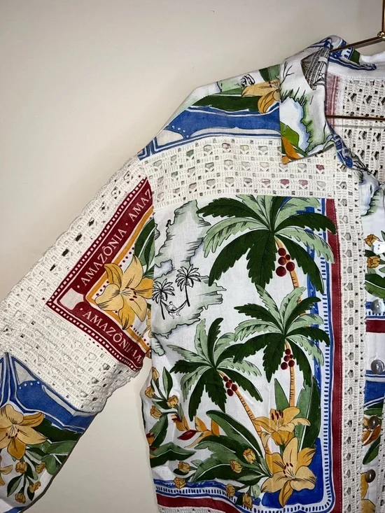Farm Rio Tropical Destination Crochet Shirt Off White Medium NWT $248 - Picture 7 of 16